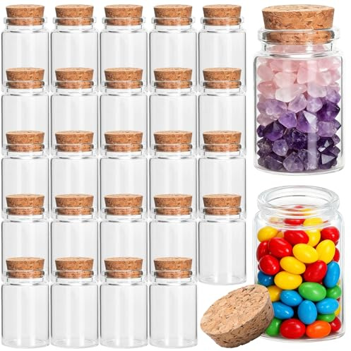 Acetiti 24 Pezzi 40ml Mini Bottiglie di Vetro, Trasparenti Bottiglia Provette Vetro con Tappo a Vite per Spezie, Caramella, Perline, Liquido, Campioni, fai da te, decorazioni, Feste