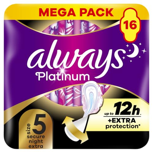 Always Platinum Secure Night Extra (Size 5) Sanitary Towels with Wings 16 Pads