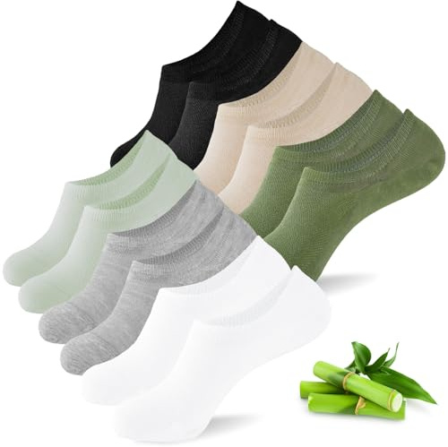 inaWarm Lot de 6 paires de chaussettes de sport en bambou pour femme 39-42 35-38 - Respirantes - Invisibles - Avec silicone antidérapant