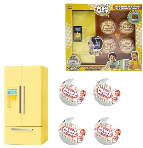 Bizak Mini World Set Nevera Color Amarillo con 4 cápsulas Sorpresa, playset Coleccionable con Mini Alimentos y función de hielos, Incluye Accesorios, para niños y niñas Desde 6 años (64501006-2)