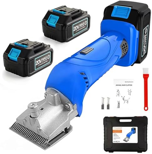 Cordless häst Cs, 500W Professal Equine Shears med löstagbar blad, 6-Speed justerbar för tjocka rockar, innehåller 2 rekommersabla batterier och ergonomisk design för boskapsskötelse