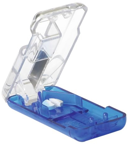 EZY DOSE Pill Cutter and Splitter with Dispenser, Daily Usage, Safely Cut Pills, Vitamins, Tablets, Accurate and Easy Cutting, Stainless Steel Blade, Travel Sized, Colours May Vary, BPA Free