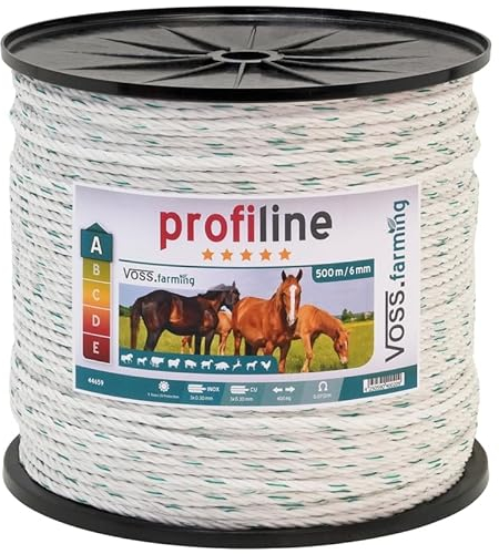 VOSS.farming Weidezaunseil Profiline 500m 6mm, 3x0,30 Kupfer, 3x0,3 NIRO, Weiß Grün Leitermaterial Elektrozaun Zaunanlage Pferd Pony Rind