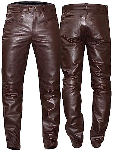 German Wear Lederhose Lederjeans bikerjeans Echtleder Hose aus Büffelleder braun, Größe:58
