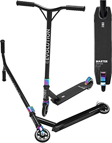 Trottinette Freestyle Evolution Master 110mm RAVEN Master Adulte Enfant Noir/Neo Chrome Mixte Stunt Scooter Robuste Kickscooter