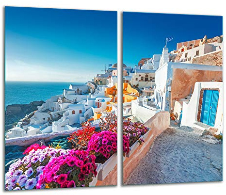 TMK - Plaque de protection universelle pour plaque de cuisson 2 x 30 x 52 cm Pour plaques de cuisson Protection contre les éclaboussures Planche a découper en verre trempé Décoration, motif paysage