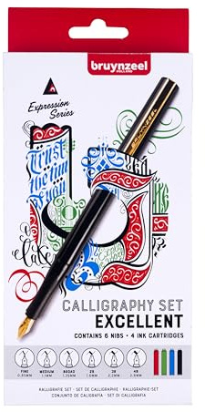 Bruynzeel Set De Calligraphie Excellent | Calligraphie Pour Débutants | Set De Stylo Plume Avec 4 Plumes, 3 Cartouches d'Encre Et Convertisseur d'Encre + Instructions