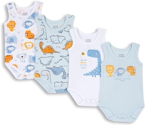 Chicco Set de 4 Bodies Sin Mangas Bebé-Niños sin Mangas de Algodón 100% con Cómoda Abertura NOS_2