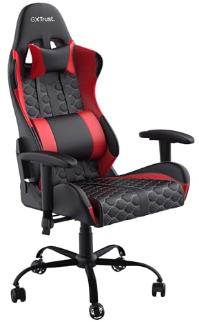 Trust Gaming GXT 708R Resto Gaming Chair, PC Desk Chair, Full 360° Rotatable Seating, Strong and Robust Metal Base Frame, Chair for Computer, Streaming, Office – Red