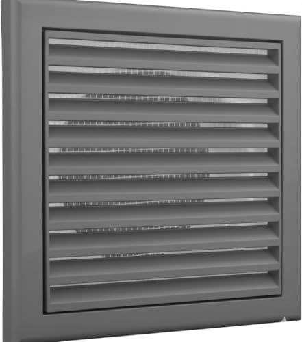 Vents 100mm Grey Fixed Blade Vent Grille with Fly Mesh – 155 x 155mm Diameter Wall or Ceiling Air Vent Cover for Bathroom Ventilation