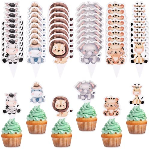 48 Stück Tortendeko Tiere Waldtiere, Muffin Deko, Cupcake Topper, Kuchendeko Junge, Dschungel Geburtstag Dekoration