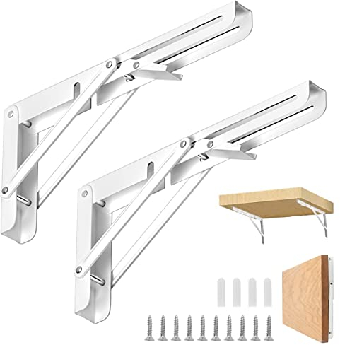 2 Stück Klappkonsole Schwerlast, 200mm Klappregal, Edelstahl Regalwinkel Schwerlast, Weiß Winkel Regalträger für Werkbänke und Regale, Platzsparend Im Haushalt, Belastbarkeit: 60-80Kg