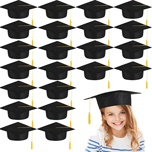 BeapTcely 24 Pcs Child Size Graduation Caps Black Felt Kindergarten Grad Hats for Preschool (24, Black)
