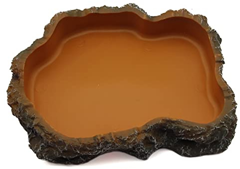 Reptile Water Dish,Resin Reptile Rock Food Feeder Bowl, Water and Food Bowl,Terrarium Decor for Leopard Gecko, Lizard,Spider,Turtle,Scorpion, Chameleon,Hermit Crabs (M, Orange)