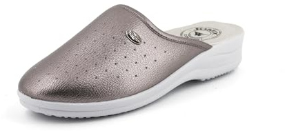 JOMIX Zuecos Mujer Sanitarios Trabajo Hospital Cocina Fabricadas en Italia Zapatillas Ortopédicas Mujer Zuecos Piel Mujer con Cuña, Bronce, 39 EU