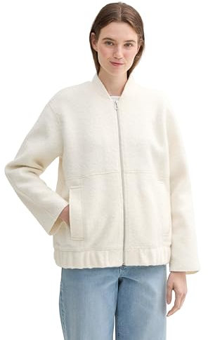 TOM TAILOR Denim Damen Loose Fit Bomber Blazer- Jacke,35880 - Light Creme beige Boucle, XXL