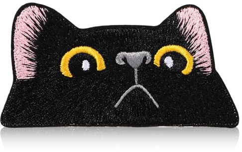 BOXOB Cat Iron on Patch, Cute Decorative Cat Face Patches Badge Sew on Patch Embroidered Applique Patch for Shirts Jeans Jackets Hats DIY Crafts (Black),as shown in the picture,3.8x7.6cm