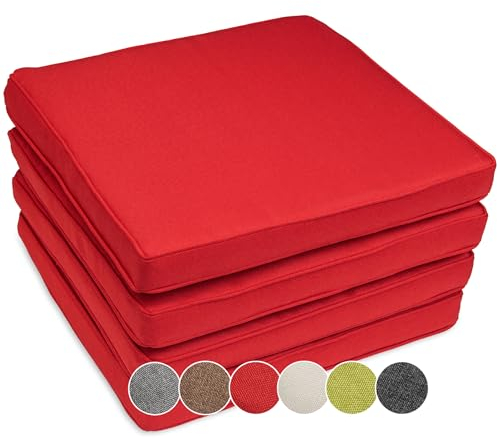 sunnypillow 4er Set Stuhlkissen wasserdicht UV-lichtecht 40 x 40 x 5cm - Polsterauflage Auflage für Stühle/Bänke - Sitzkissen Stuhlauflage für Haus und Garten - Indoor/Outdoor - Rot