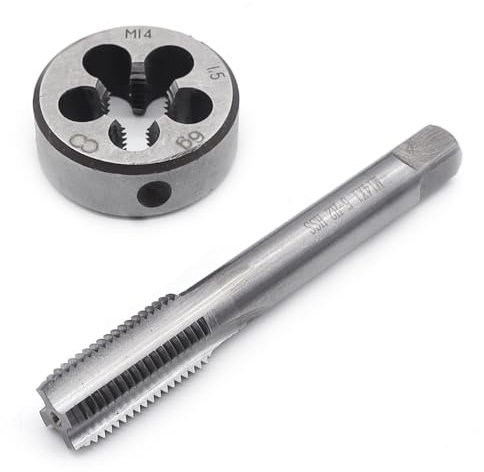 Aoyswuz 2 Piezas Machos M14 x 1,5 Terraja y Machos de Roscar HSS Métrica Máquina Rosca Macho, Machos y Troqueles Métricos para Roscado Reparación (M14)