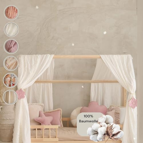 Moi Mili Juego de 2 cortinas de cama de muselina para cama de casa, color crema, algodón, dosel de tela para habitación infantil, decoración fácil de fijar, diseño bohemio, dosel de cama para niñas y