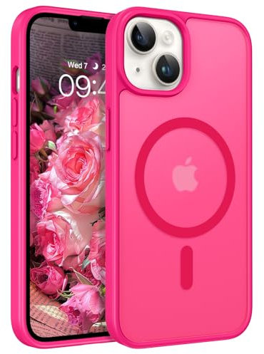 DUEDUE Funda para iPhone 12/13 Mini, Funda Magnética para iPhone 12/13 Mini 5,4 Pulgadas [Compatible con mag-Safe] Carcasa Protectora Antigolpes, Antihuellas y Antiarañazos Case, Rosa Roja