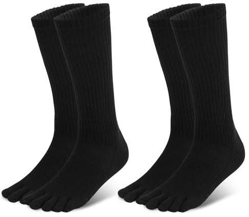 aomagic Merino Wool Toe Socks for Men and Women Hiking Cushion Boot Socks with Toes (1-2 Pairs), Yb2002#: Black (2 Pairs), Medium