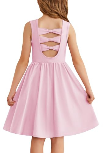 Arshiner Filles Robes sans Manches Enfants Retour Noeud Papillon d'été Coton Loisirs de Fête Col Rond Swing Robe pour Fille 3-14 Ans