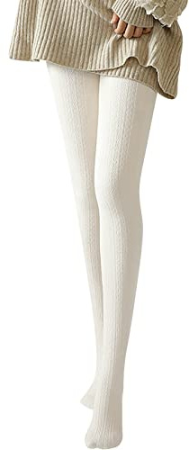 Legging Femme Taille Haute Hiver Chaud Tricot Legging Amincissant Longueur Totale contrôle Ventre Collant Pantalon Skinny Taille Haute Sexy sous Vetement Thermique Élastiques (White, Free Size)