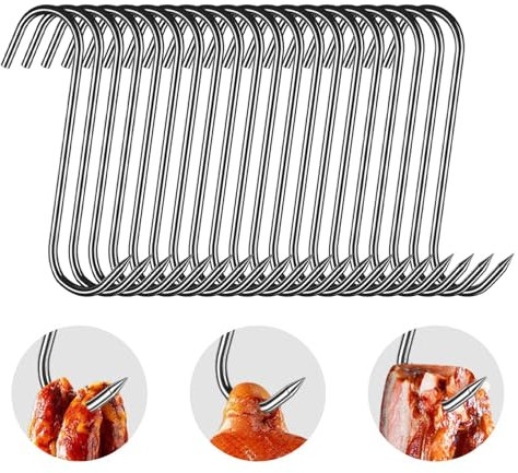 Sivono Gancho de carnicero de acero inoxidable, gancho de pared en forma de S, gancho para ahumar, procesamiento de carne para colgar, carniceros, ahumar, asar y colgar para secar (15 cm)