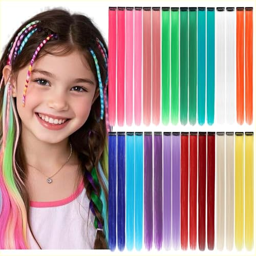 Extension Capelli Colorati con clip, 32 Pezzi, Multicolore