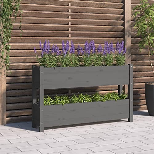 WIFESE Fioriera rialzata, per giardino, balcone, cortile, terrazza o ingresso, decorazione per esterni, grigio, 112 x 25 x 66 cm
