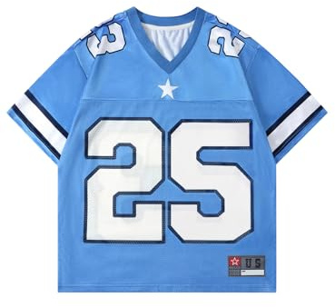 SHENHE Men's Graphic Tees Y2K Oversized Short Sleeve Sports American Football Jerseys Top Shirts Blue 25 X-Large