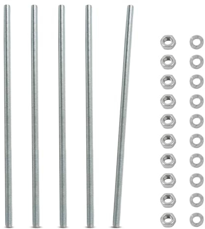 5 stycken M10-galvaniserade gängstänger gängstång, 300 mm, med 10 M10-muttrar och 10 brickor, gängstång för maskiner och möbeltillverkning