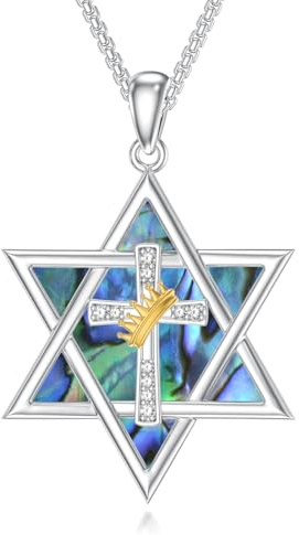 ROMANTICWORK Davidstern Kette 925 Sterling Silber Kreuz mit Kronen Judenstern Anhänger Halskette Magen David Anhänger Jüdischer Israel Schmuck Geschenke für Herren Damen