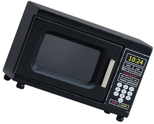 AMISENK Mobilier moderne noir micro-ondes maison de poupée échelle 1/12 en bois modèle d'appareil de cuisine modèle avec porte fonctionnelle décoration miniature micro-ondes