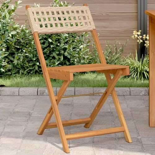SKTQYQO Sedie da Bistrò 2 Pezzi Beige in Legno Massello di Acacia e Polyrattan per Esterno Pieghevoli con Design Pratico e Materiale Resistente per Giardino Patio Balcone