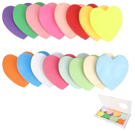 Notas Adhesivas en Forma de Corazón 16 Colores, 800 Hojas 7 x 7 cm Notas Adhesivas de Colores Papel Memo Autoadhesivo Reposicionable Bloc de Notas Corazón para Oficina Escuela Casa, 50 Hojas/Bloque