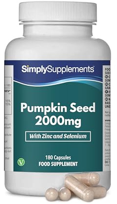 Semillas de calabaza 2000mg - ¡Bote para 6 meses! - Apto para veganos - 180 Cápsulas - SimplySupplements