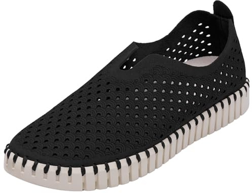 Ilse Jacobsen HORNBÆK | Flache Damen-Schuhe | Slip-on Sneaker mit Recyceltem Mikrofaser-Material und Rutschfester Natur-Gummisohle | Tulip3275 | Leicht Atmungsaktiv Umweltfreundlich | Schwarz | 41