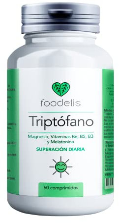 Triptofano con Melatonina y Magnesio | 60UD - 2 MESES | + Espirulina + Vitaminas B3, B5 y B6 | Apoyo al funcionamiento psicológico y el sistema nervioso.
