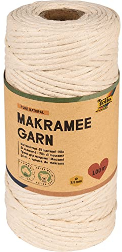 folia 24991 - Makramee Garn Pure Natural, 100 % Baumwolle, 100 m gedrehtes Garn in Natur hell, Durchmesser 3,5 mm, zum Basteln und Knüpfen