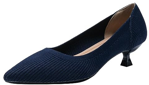 Décolleté in Maglia con Fondo Morbido con Tacco Gattino da Donna,Scarpe A Punta Comode con Tacco Basso alla Moda,Décolleté Classici per Abiti da Cerimonia Nuziale in Maglia,Blu,39 EU