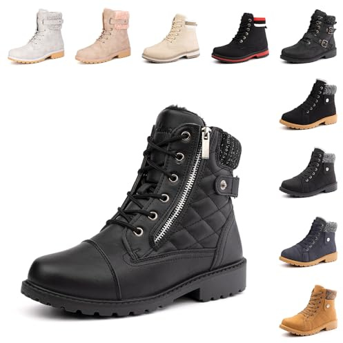 Hitmars Botte Femme Hiver Bottines Fourrées Bottes de Neige Courte Chaussure Chaude Basses Winter Boots Antidérapante Confort Noir EU 38