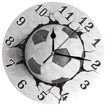 Allayu Leise, Nicht tickende Kunstmalerei Uhr, leicht zu lesen, Zeitlose und langlebige Konstruktion, Fußball Wanduhr aus Acryl