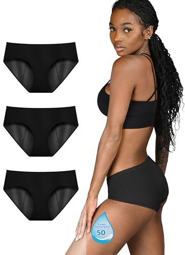 TIICHOO Culotte Menstruelle Flux Tres Abondant Anti Fuite Femme Culotte de Regle Lot de 3 (M, Noir de 3)