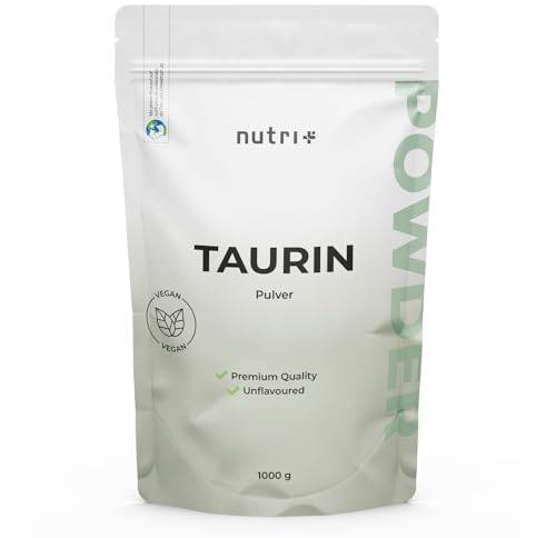 Nutri + Taurin Pulver 1 kg - hochdosiert + vegan - pflanzlich durch Fermentation - reines Taurine Powder 1000 g Premiumqualität natürlich ohne Zusatz