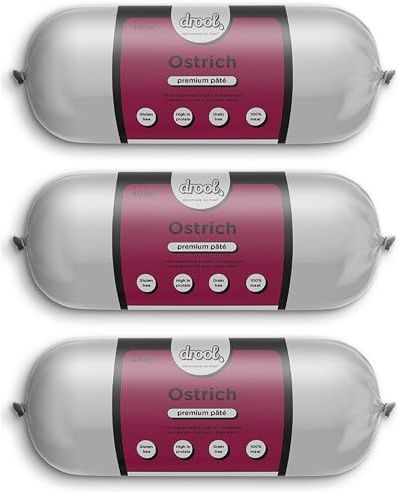 Drool Pet Products | Premium 3 x Ostrich Dog Pate Tube Roll | Grain-Free High Protein Dog Food | Triple Pack 3 x 400g