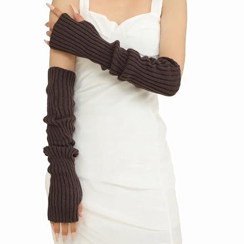 CHIC DIARY Arm Warmers Long Fingerless Gloves for Woemn Knit Mitten Y2K Wrist Warmer with Thumb Hole For Winter