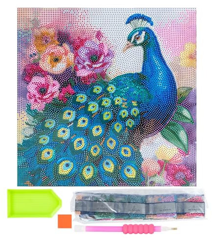 Ideen mit Herz Diamond Painting Canvas on Stretcher Frame | 30 cm x 30 cm | Set Including Tools (Peacock)