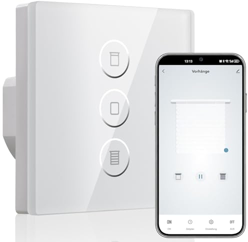 HEUXGIR Smart Blind Switch, Roller Shutter Switch, Surface-Mounted Indoor, Compatible with Alexa/Google Home/Smart Life, Wifi Blinds, Roller Shutter Control, Requires Neutral Conductor (1, White)